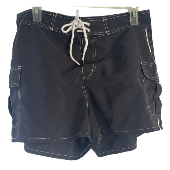 sideout  short swim tie hook & loop black white stripe pockets polyester 13 READ - Picture 1 of 6